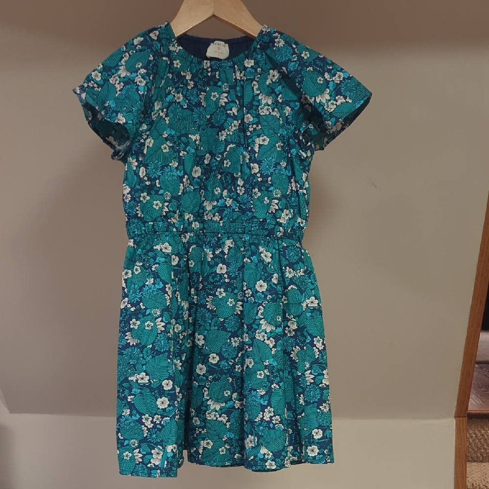 J. Crew Crewcuts Girls Printed Cotton Poplin Dress in Emerald Forest Floral Sz 6